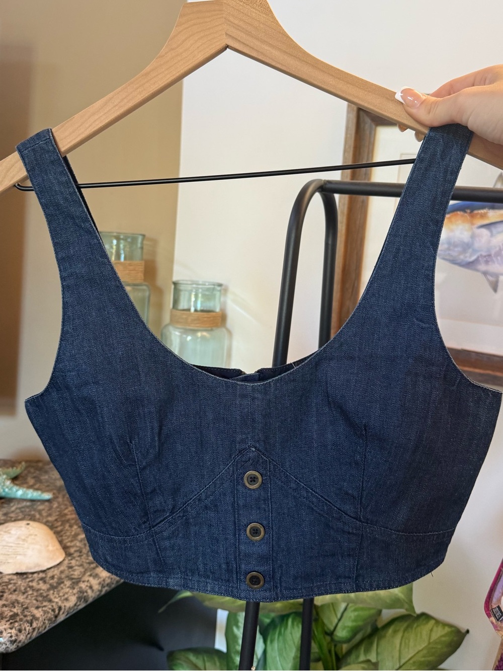 Banana Republic Dark Blue Denim Crop Tank